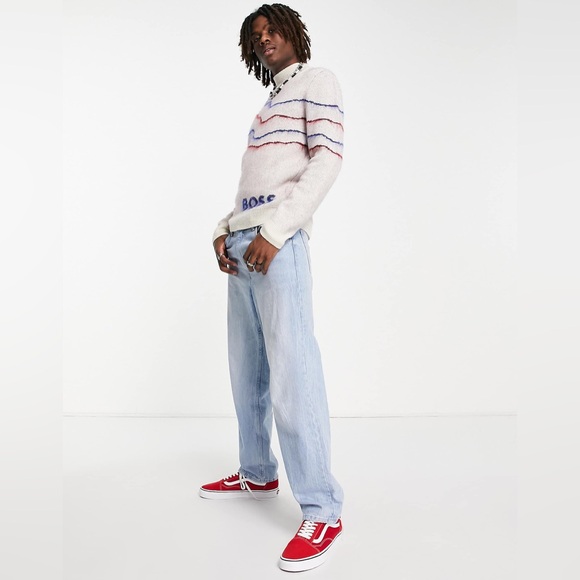 BOSS Intarsia Knit Mock Neck Linen Mohair Sweater Neutral Size L - Picture 3 of 10